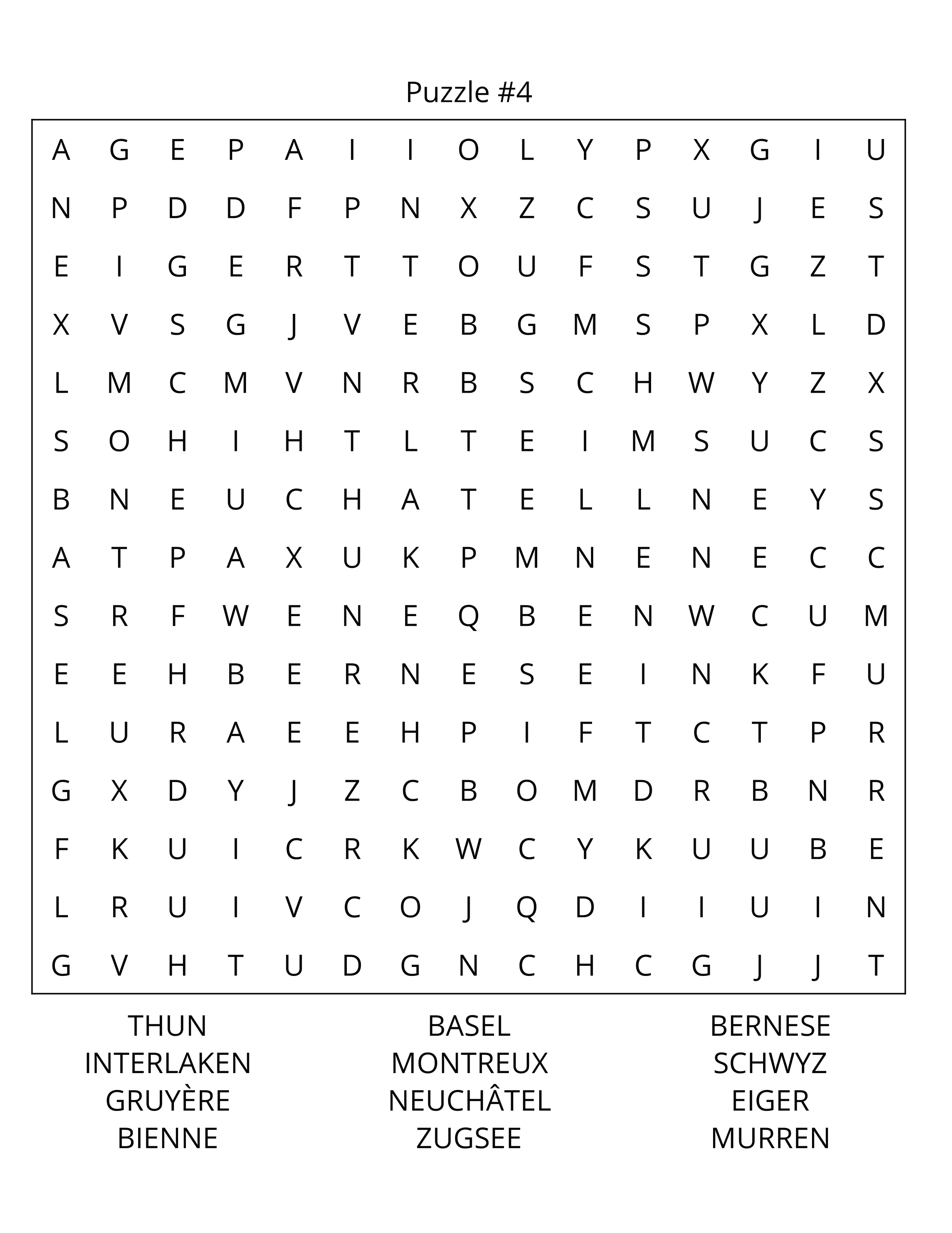 European Lakes Word Search: Large Print