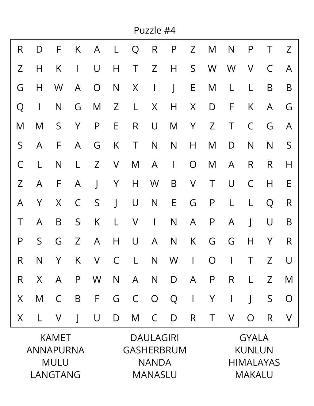 Famous Mountains Word Search: Large Print