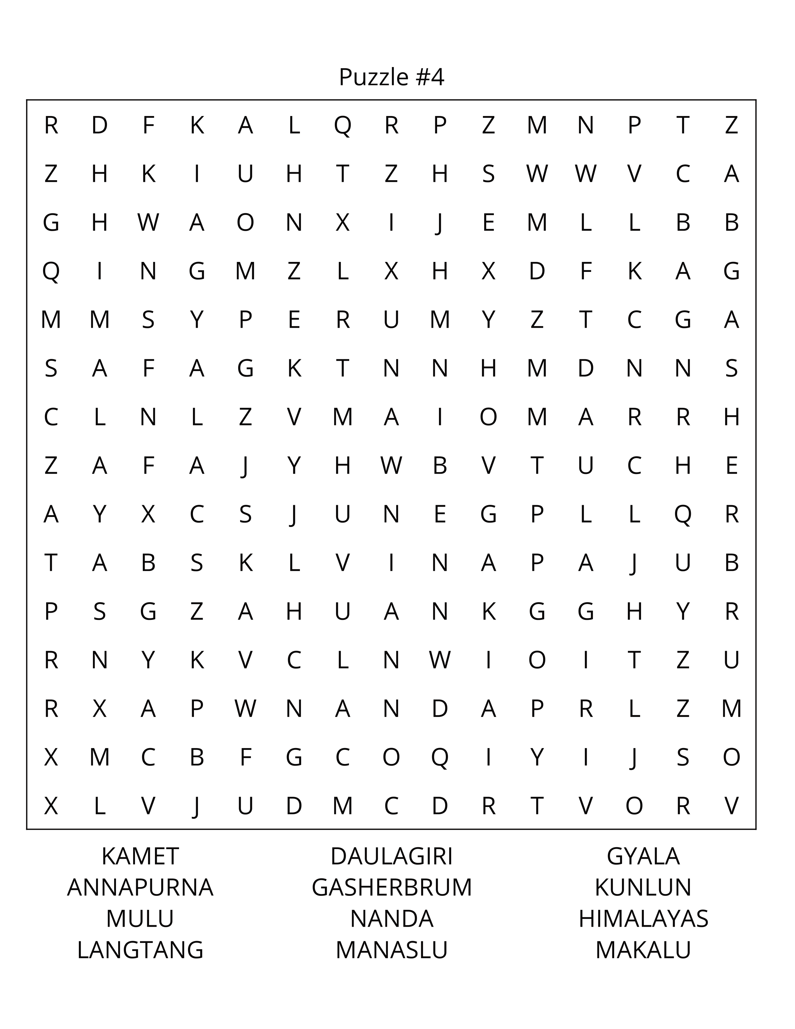 Famous Mountains Word Search: Large Print