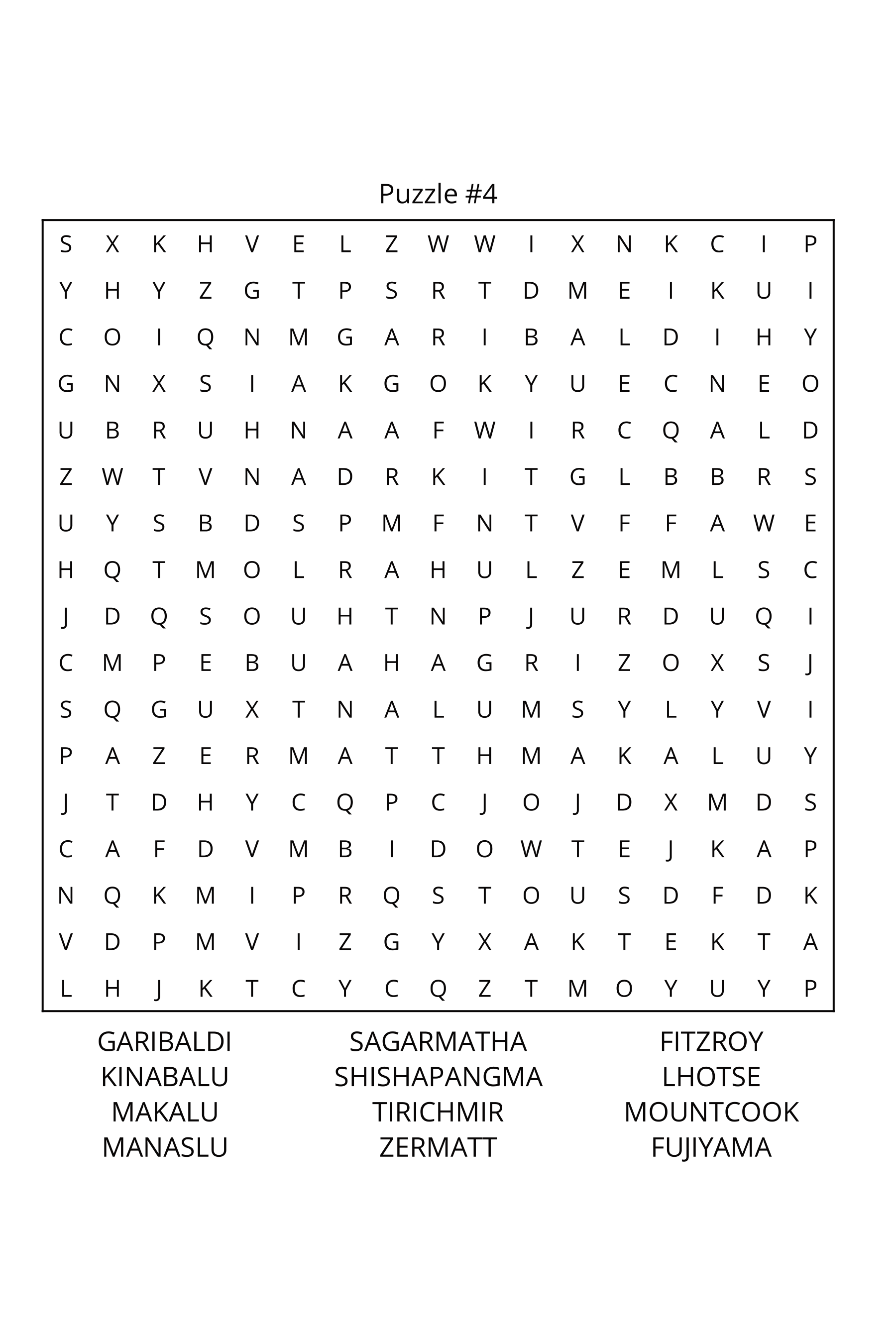Famous Mountains Word Search: Travel Size