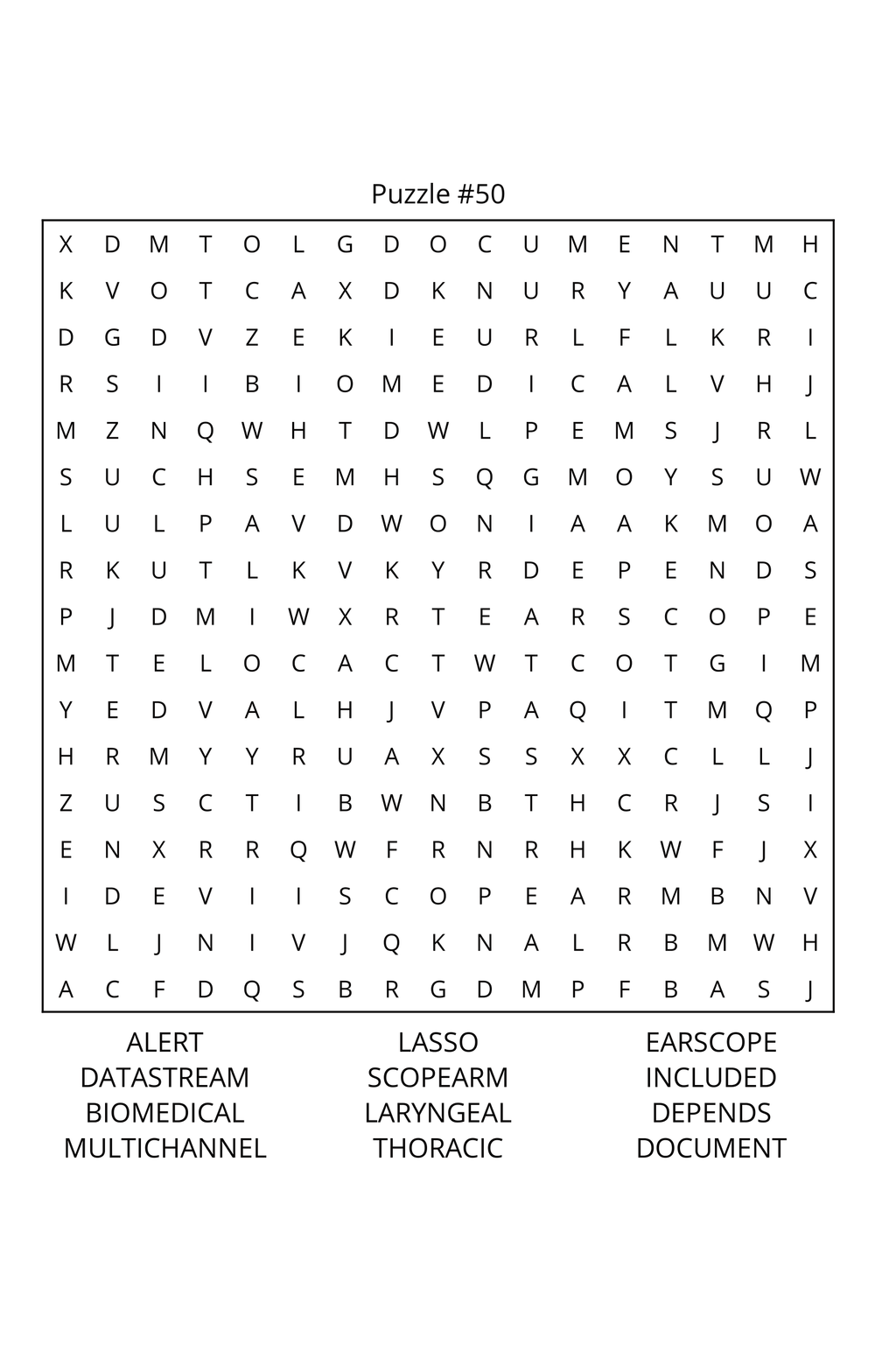 Medical Instruments Word Search: Travel Size
