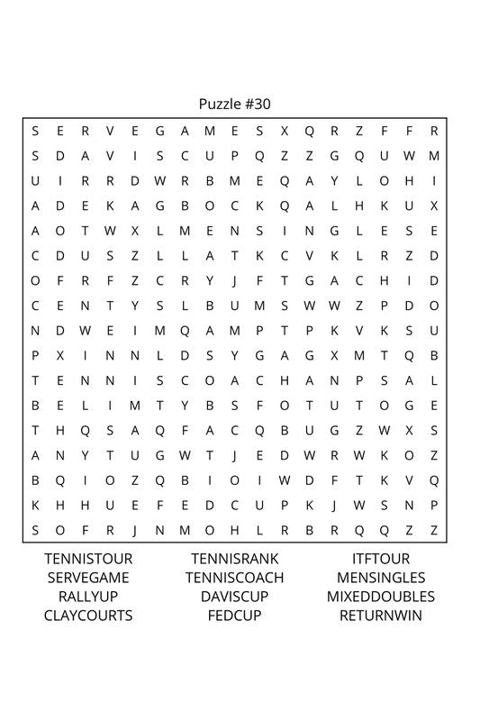 Tennis Word Search: Travel Size